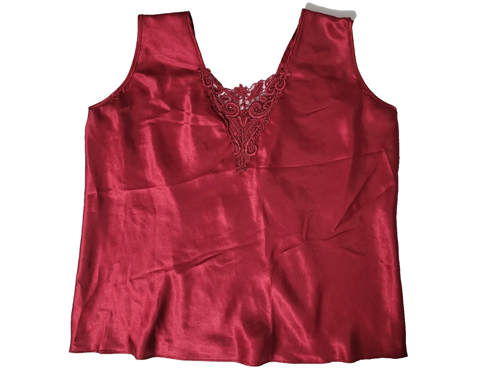 Vintage Escapades Womens L Red Satin Lace Camisole Tank Top Made USA